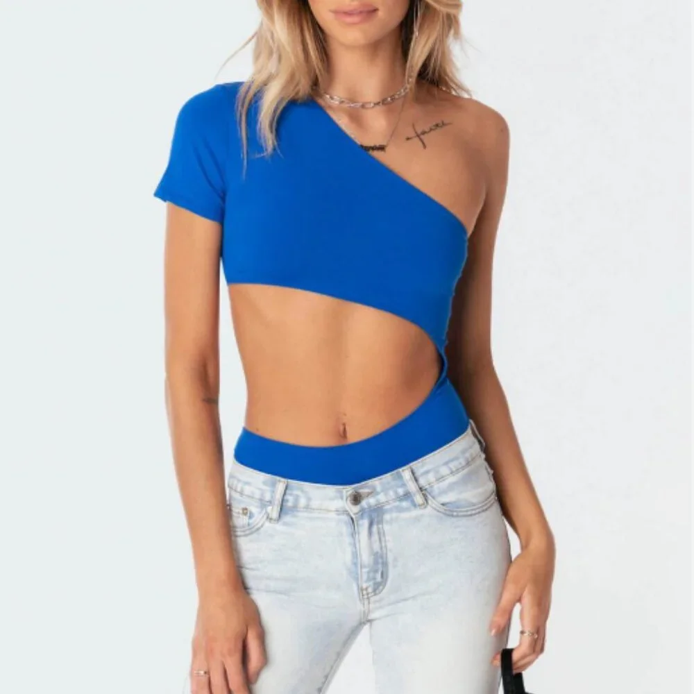 Royal Blue Edikted One Shoulder Bodysuit with cutouts - Picture 1 of 3